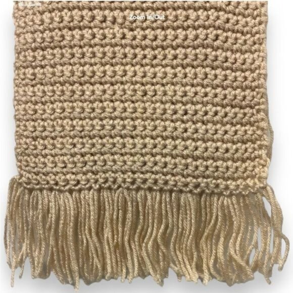 Handmade Unisex Knitted Long Scarf with Fringe, Khaki, OSFA - Picture 6 of 6